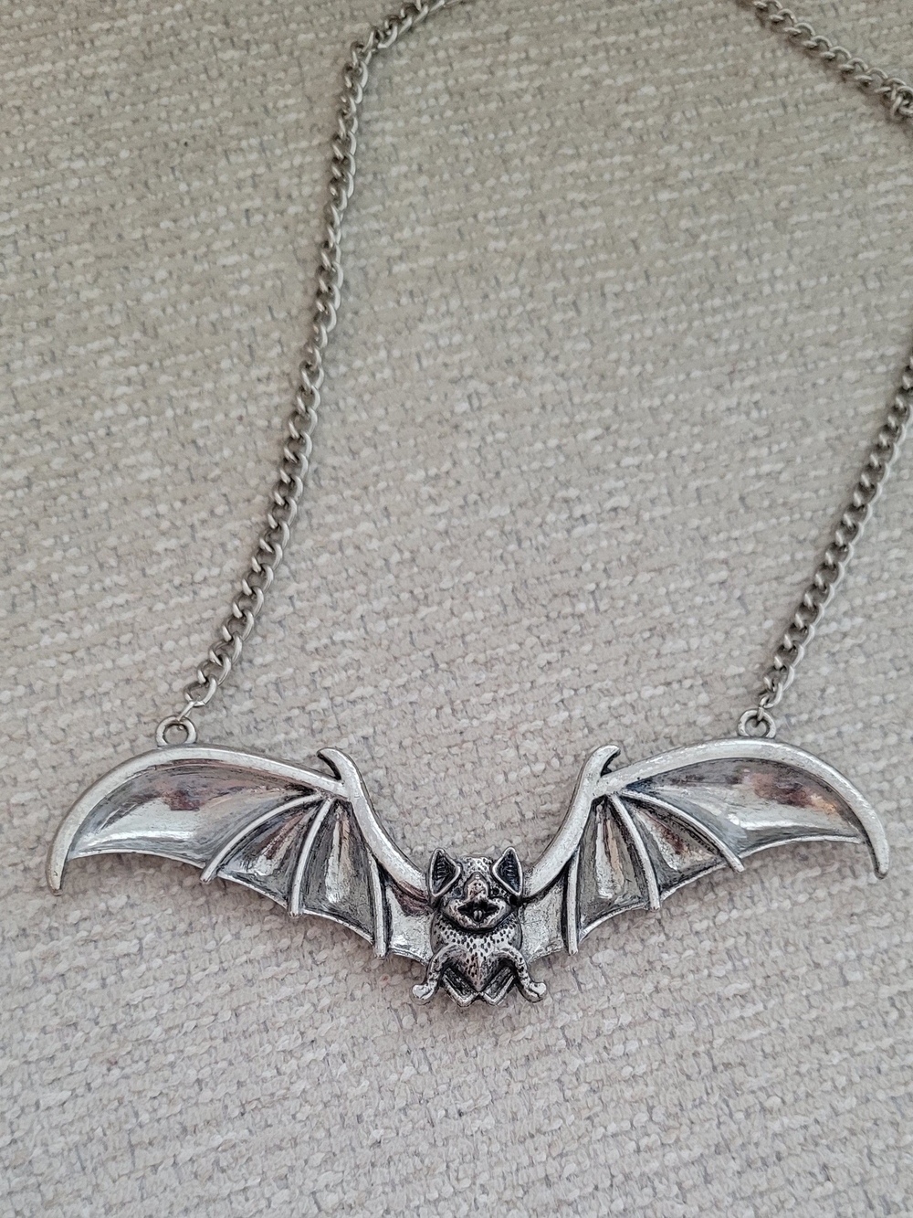Silver-Tone Gothic Bat Pendant Necklace